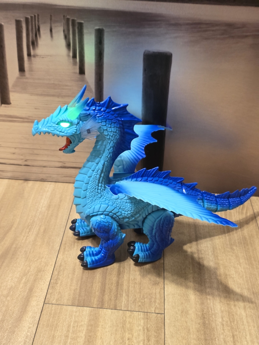 Blue Light-Up Dragon Toy for Kids - Battery-Powered Figurine Discovery